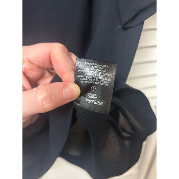 Tibi Navy Blue Sheer Blouse, 100% Rayon Short-Sleeve Shirt, Sz 8 - Picture 8 of 9